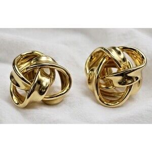 Vintage 1980s  Chunky Gold Tone Knot Earrings Chunky Sculptural Statement Studs